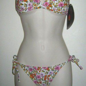 Vintage Rare 2 Pc Halter Top Ruffle Bottom Sexy Bikini Set